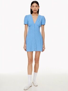 Sunday Best Sandrine Dress Sky Blue V-Neck Button-Front Aritzia
